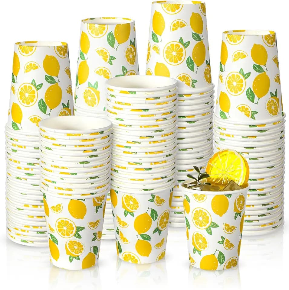 TecUnite 100 Pcs 9oz Lemon Cups for Lemonade Party Lemonade Stand
