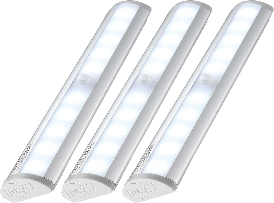 KULED 10-led Motion Auto Sensing LED Light, Battery Powered DIY Stick-on Under Cabinet Anywhere Portable Wireless with Magnetic Tape Strip Night Light 3 Pack