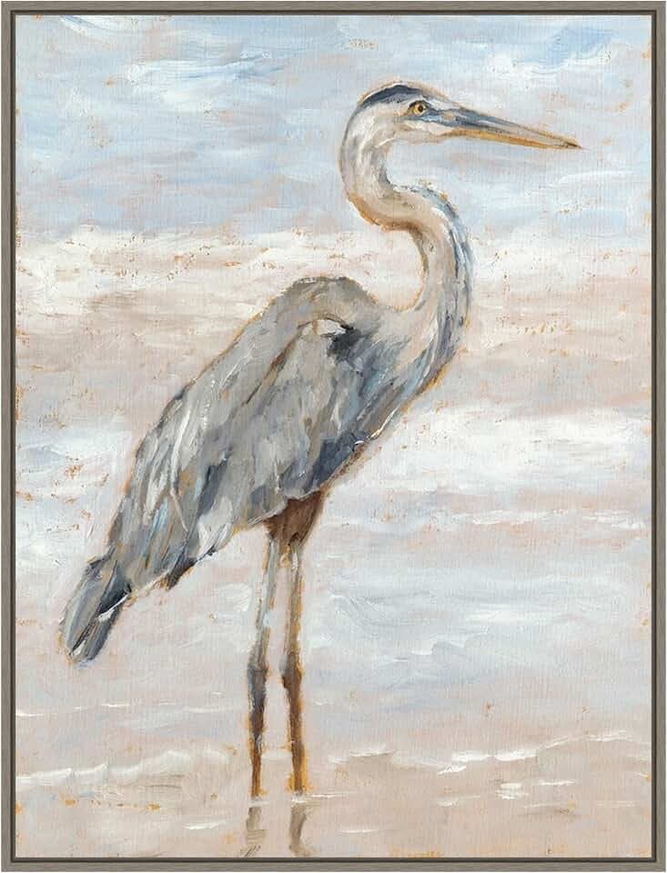 Amanti Art Framed Canvas Wall Art 30x23 Beach Heron I by Ethan Harper, Framed Wall Art Canvas, Animals Artwork, Rustic Farmhouse Decor, Large Poster Painting for Living Room, Bedroom, Bathroom