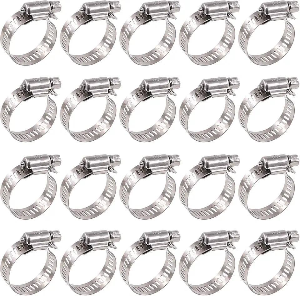 Glarks 20Pcs 304 Stainless Steel Adjustable 18-32MM Range Worm Gear Hose Clamps Assortment Kit, Fuel Line Clamp for Water Pipe, Plumbing, Automotive and Mechanical Application (18-32MM)