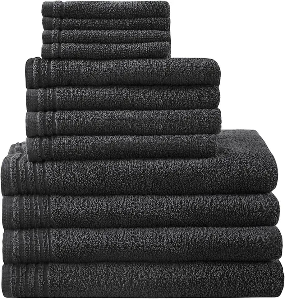510 DESIGN Big Bundle Zero Twist Bath Towel Set Cotton, 12 Piece, Black