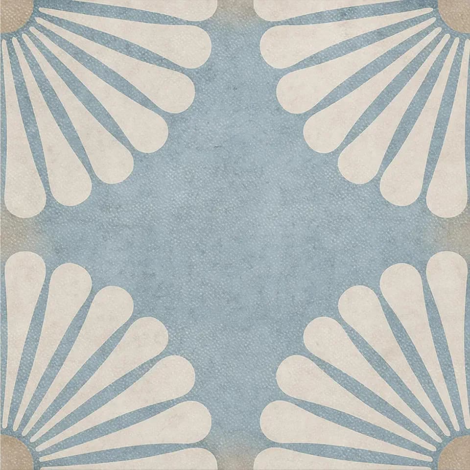IVN Blue White Fan Floral Peel and Stick Floor Tiles 12x12 Inch 10PCS