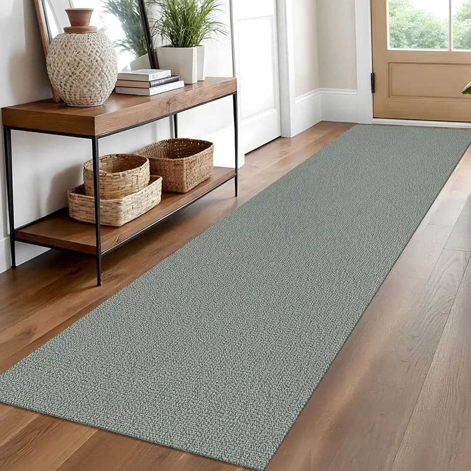EARTHALL Washable Runner Rug, Non Slip Hallway Runner, 2x10 Ft, Green/Grey