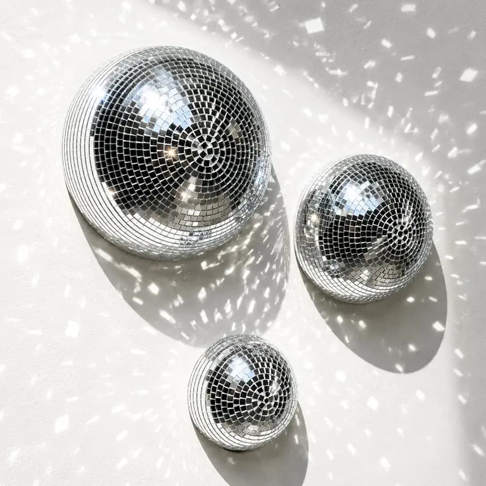 3 Pack Half-Disco Ball Decor 7/6/4 in 3D Reflective Self-Adhesive Wall Art