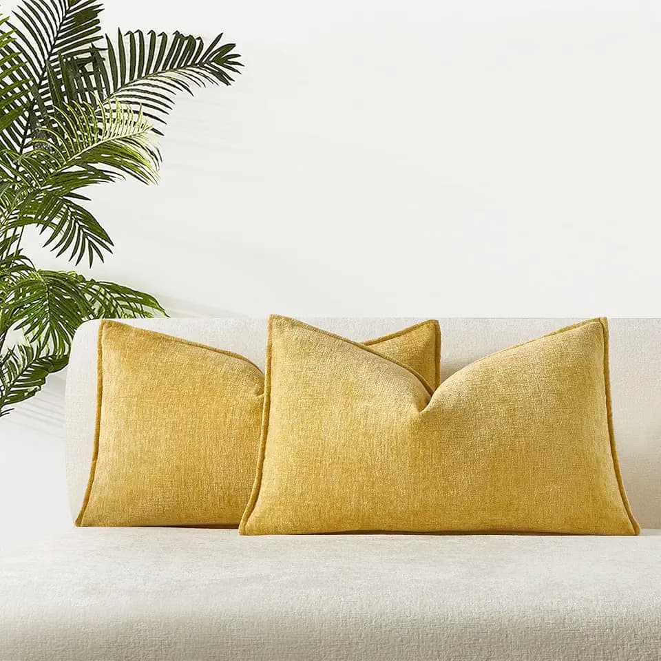 JUSPURBET 12x20 Chenille Lumbar Throw Pillow Covers Set of 2,Yellow