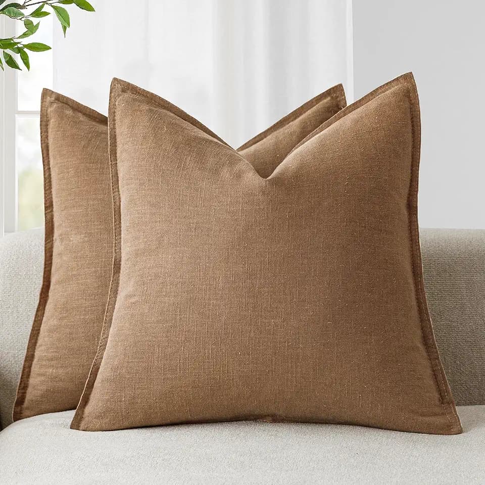 Foindtower Linen Solid Decorative Throw Pillow Covers 26x26 Light Brown
