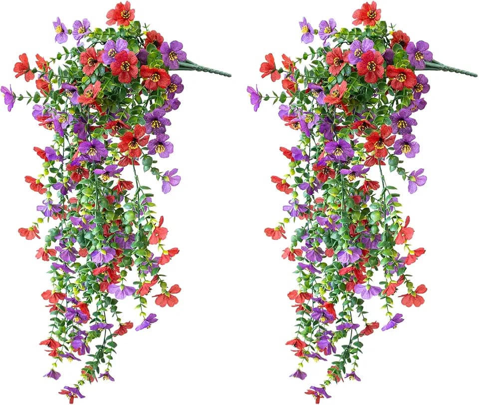 Artificial Hanging Flowers for Outdoors, 2 Pcs UV Resistant Artificial Outdoor Flowers, Not-Fading Fake Hanging Plant for Outdoor Planters for Home Garden Porch Yard Decor
