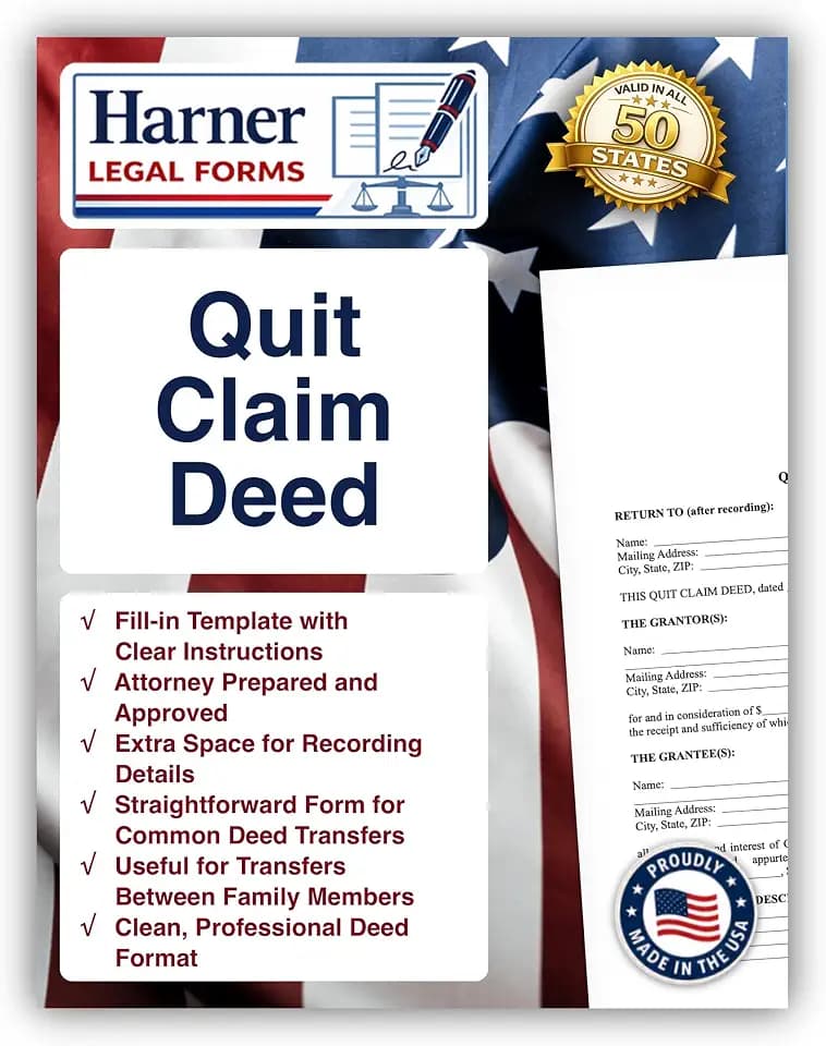 Quit Claim Deed Form with Instructions, Fill-in-the-Blank Real Estate Transfer Document for Common Property Transfers