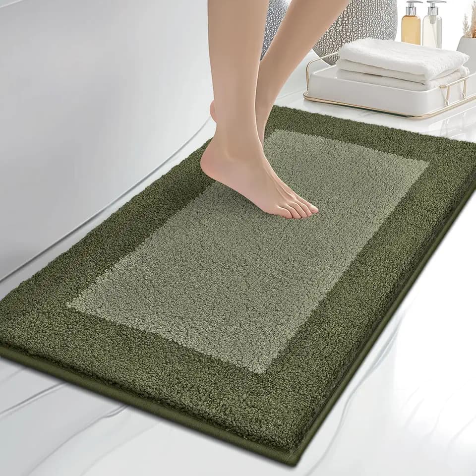 anllugs Bathroom Rugs, 20" x 30" Soft Bath Rugs, Olive Green & Green