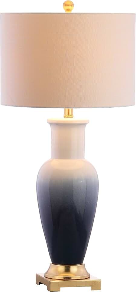 JONATHAN Y Dip Dye 31.5" Ceramic Metal Bedside Table Lamp, White/Navy