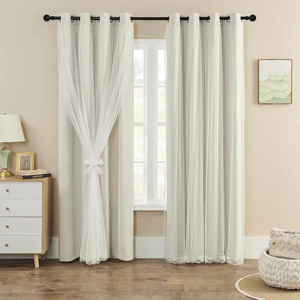 naturetalk 90%-95% Blackout Curtains with Crushed Sheer – 2 Pieces Drape Panels Set – Antique Silver Grommet Top - Beige – 52" W x 96" L (2 Panels)
