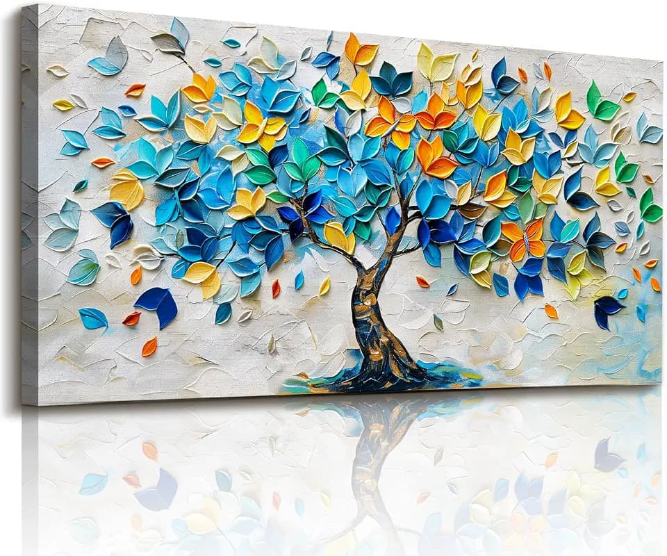 imjiayu Tree of Life Extra Large Wall Art Plant Landscape Nature Decor Blue