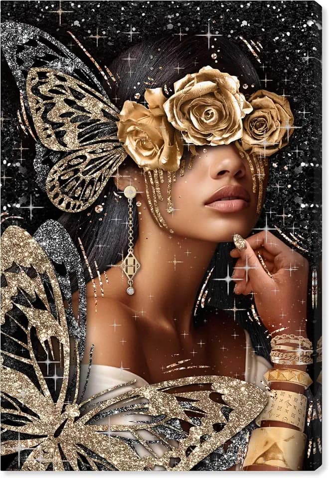 Art Remedy Golden Butterfly Goddess Canvas Glam Women Art, Gallery Wrapped, 20" x 30"