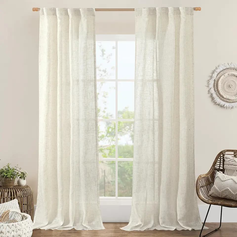 LAMIT Natural Linen Boho Curtains 84 inch Length for Bedroom 2 Panels