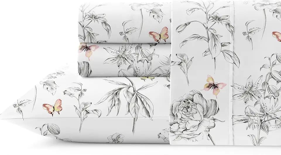 Pointehaven Pollen Printed Cotton Percale 4 pc Sheet Set, King