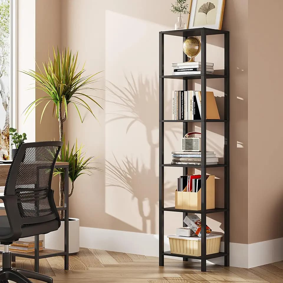 TUTOTAK Bookshelf, 6-Tier Tall Narrow Book Shelf for Small Space