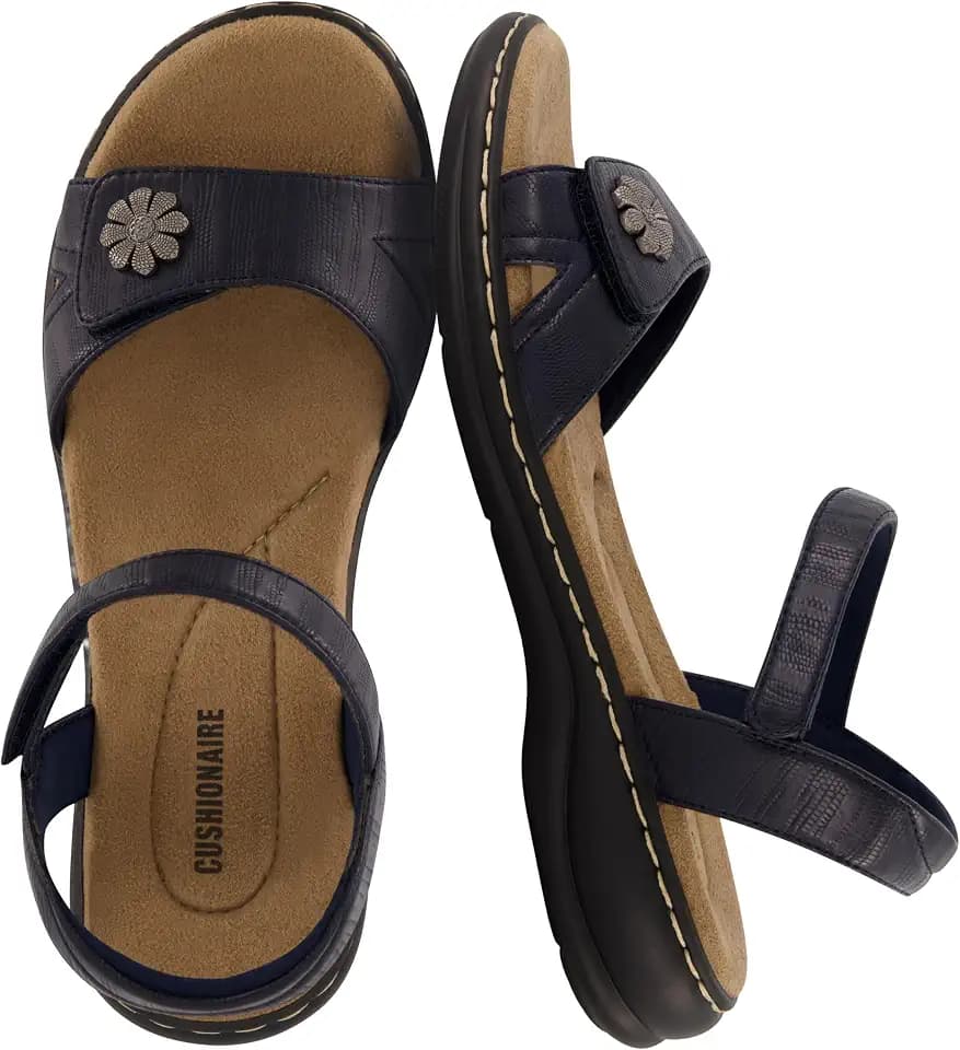 CUSHIONAIRE Bloom Comfortable Dressy Womens Sandals with Arch Support, Adjustable Straps, and Memory Foam Footbed.
