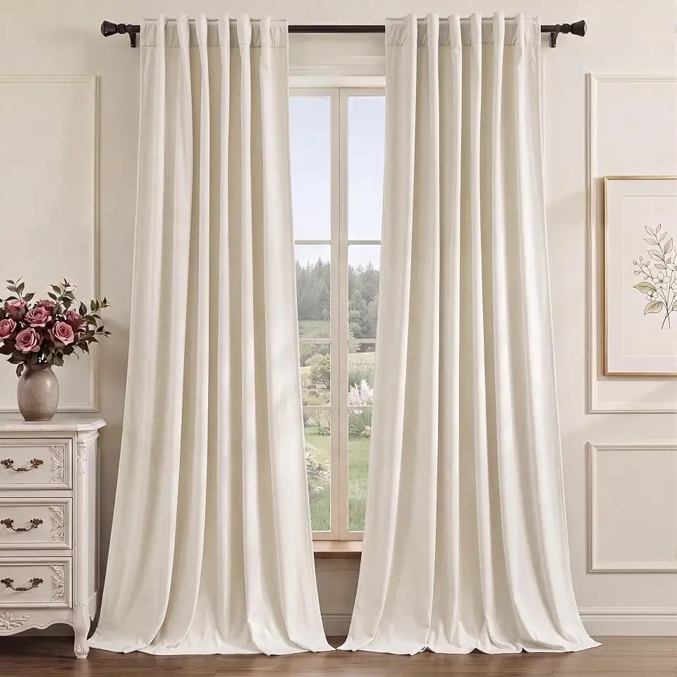 StangH Warm Beige Velvet Curtains 84 Inch Length 2 Panels Filtering Drapes
