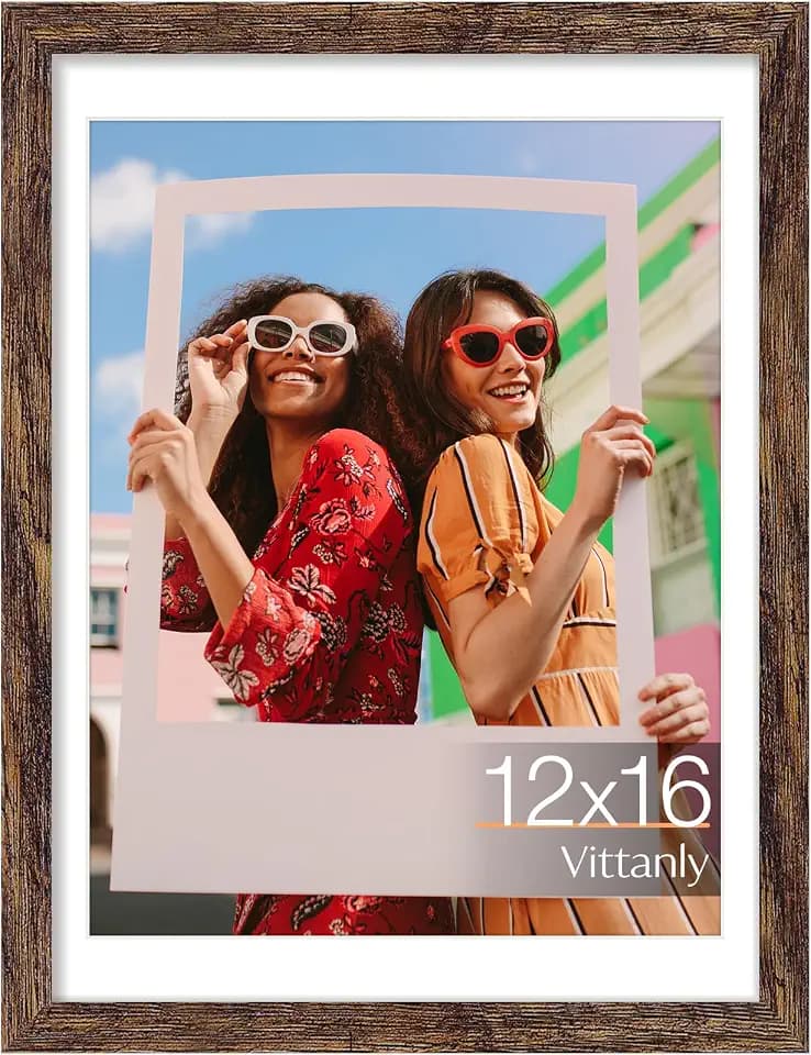 Vittanly 12x16 Picture Frame, Matted for 11x14 Photos, Rustic Brown