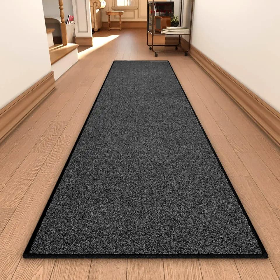 AREDO Runner Rug with Non Slip Rubber Backing 2*10 ft, Washable Soft Floor Carpet for Kitchen, Hallway, Entryway Indoor, Bedroom, Laundry, Low Pile Area Rugs, Solid color with Pointillism style, BLACK