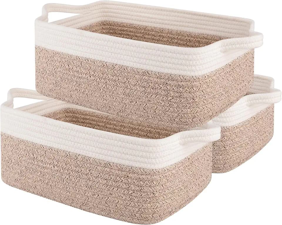 OIAHOMY 3-Pack Storage Baskets for Organizing Woven Small Basket Brown
