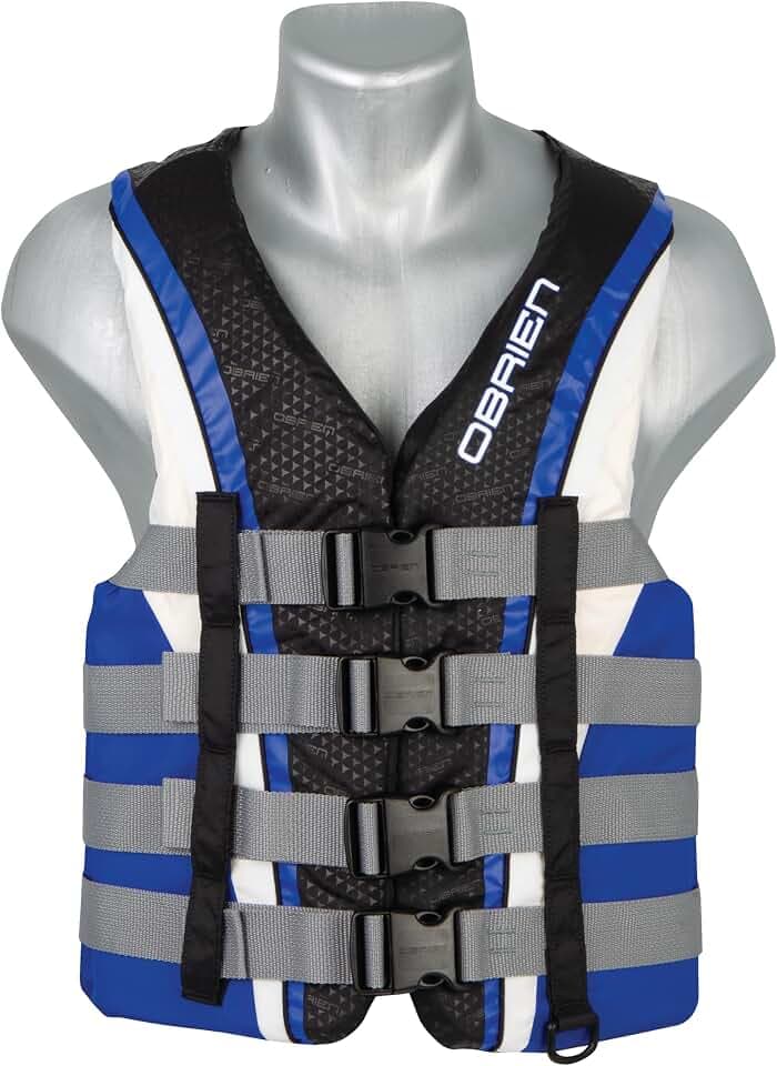 O'Brien Men's 4‑Belt Pro Life Jacket – USCG Approved Type III Personal Flotation Vest for Boating, Wakeboarding, Tubing & Water Sports – Available in XS, S, M, L, XL, 2XL, 3XL, 4XL & 5XL