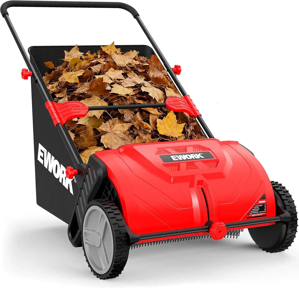 EWORK Push Lawn Sweeper 26-Inch with 3.5 cu.ft. Hopper Bag for Yard Clean