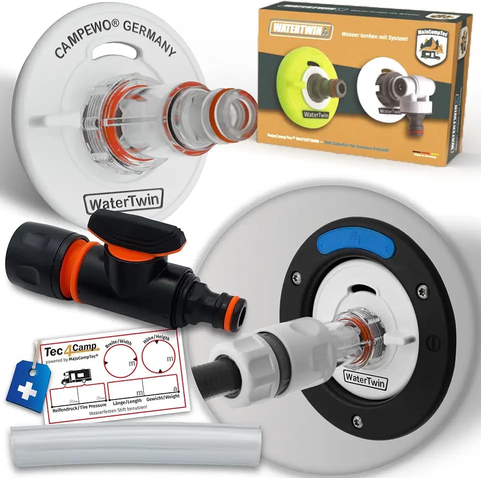 MaJoCompTec® WATERTWIN Tankdeckel mit Wasseranschluss | Wassertankdeckel Befülladapter für Wassereinfüllstutzen | Wohnmobil Wohnwagen Zubehör (PRO-Version mit Filter + Ventil, Adapter 3-PIN D:78)
