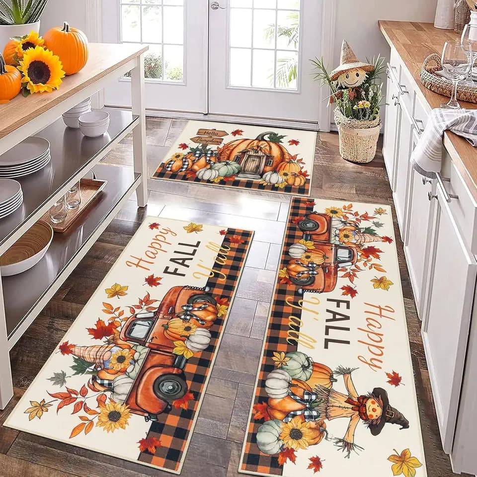 Ileading Fall Kitchen Rugs Sets of 3, Washable Kitchen Mats for Floor