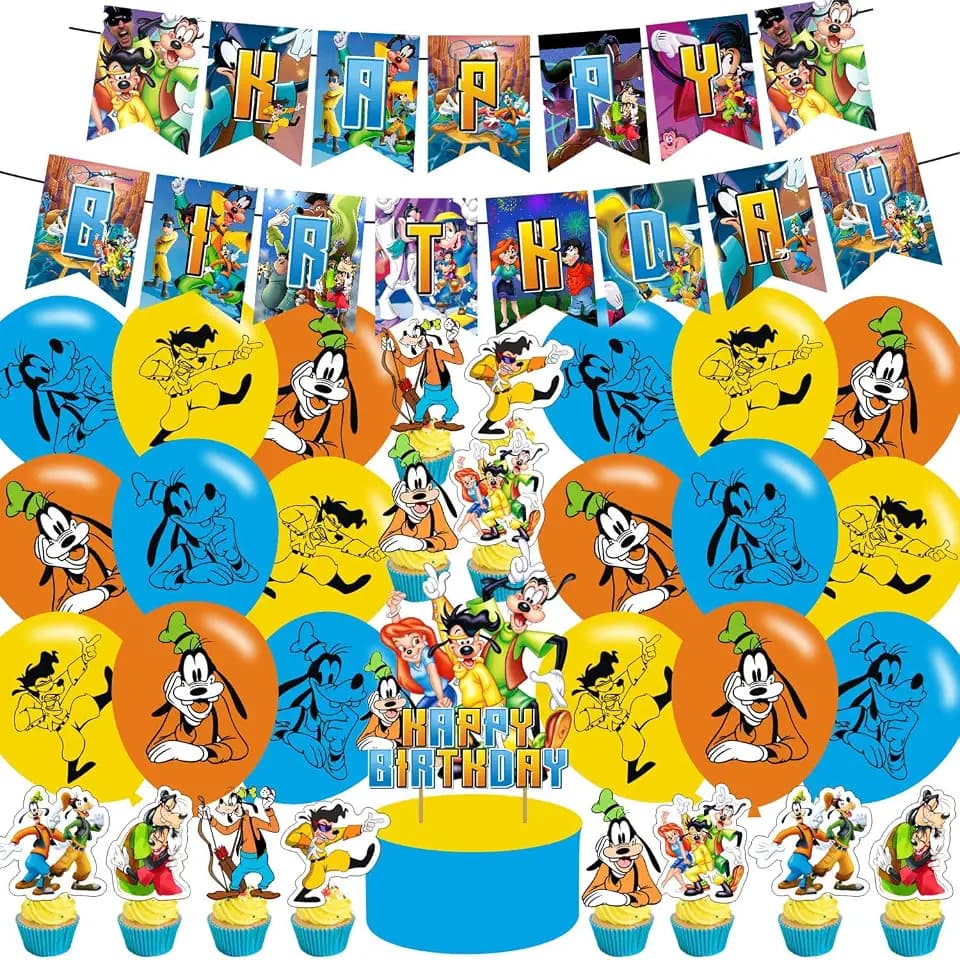 karg A Goofy Movie Birthday DecorationsA Goofy Movie Party Supplies Include Happy Birthday Banner, Cake Topper and Cupcake Toppers, Balloons for Kids Party Decor