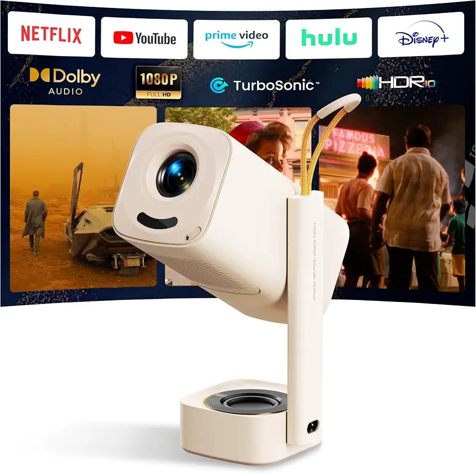 YABER T1 Pro2 1080P FHD und HDR, tragbarer Beamer, WiFi, Bluetooth, mit Dolby Audio, automatische Anpassung, integrierte Anwendungen, Heimkino für USB/HDMI