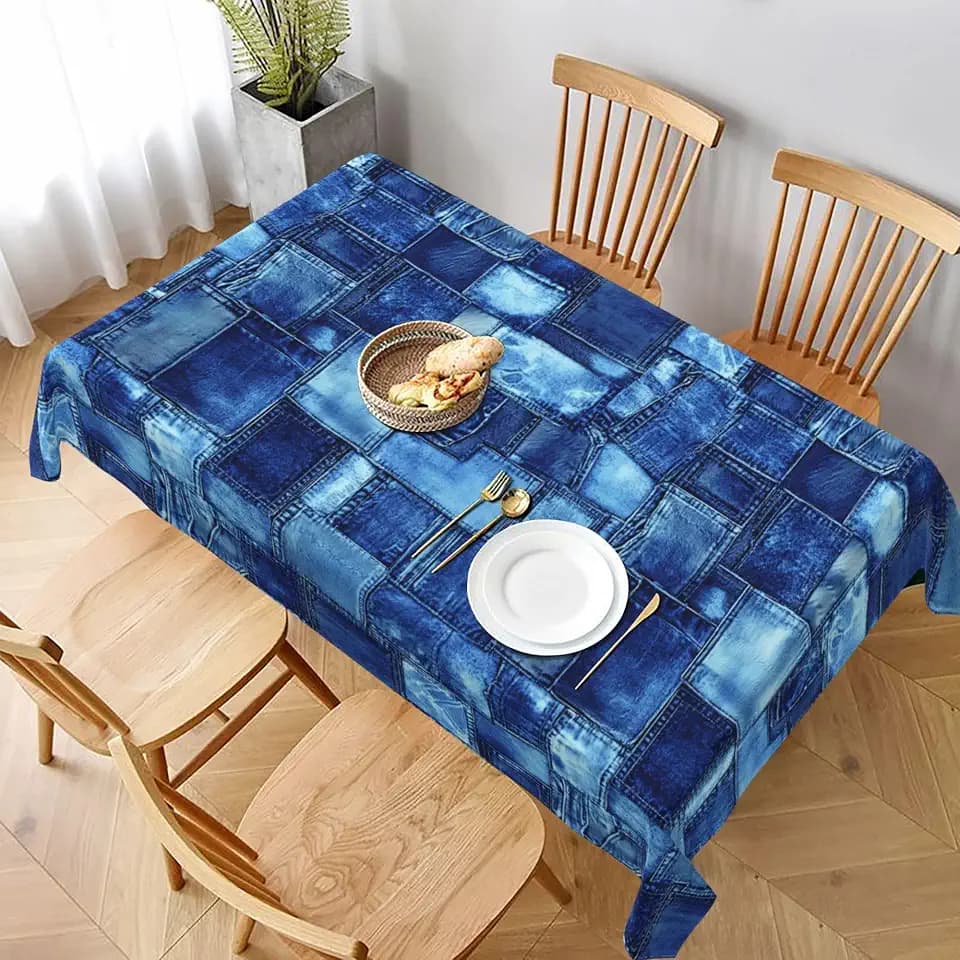 juniissl Denim Pockets Rectangle Tablecloth Washable 60x90 Inch Table Cover Decorative Table Cloth for Party Picnic Kitchen