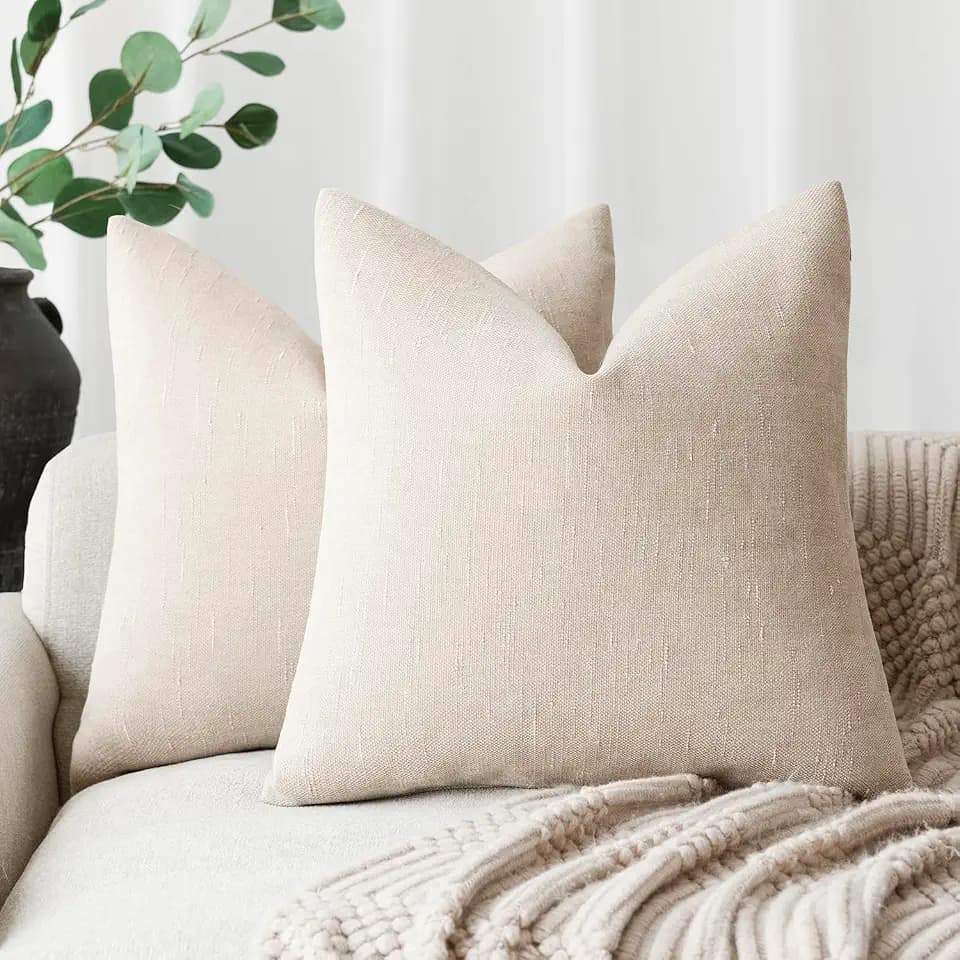 Foindtower Solid Textured Chenille Throw Pillow Covers 18x18,Light Beige