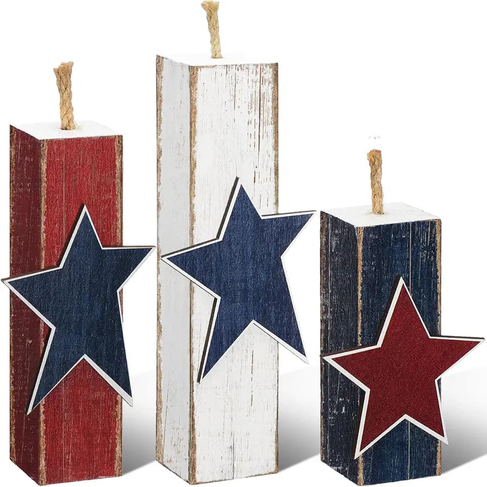 Amyhill 3 Pcs 4th of July Wooden Patriotic Table Centerpieces
