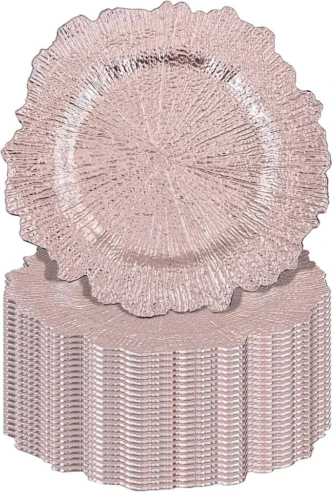 Pesonlook 24Pcs Rose Gold Reef Charger Plates Round for Dinner,13inch