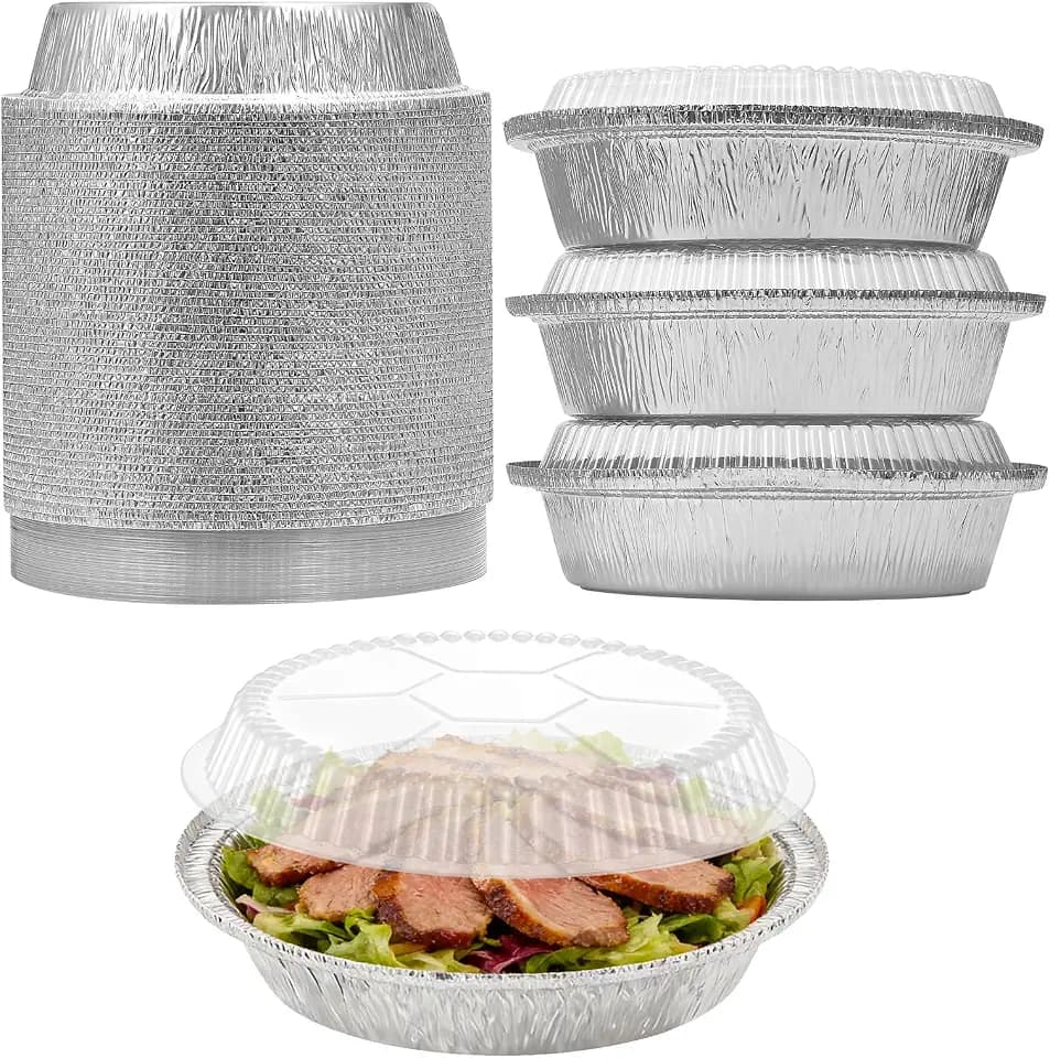 9 Inch Round Aluminum Foil Pans with Clear Dome Lids, 50 Pack