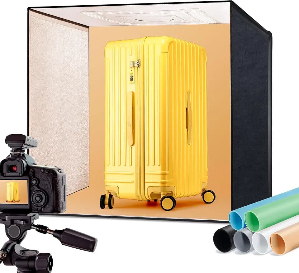 RALENO 60x60cm Fotobox, 65W 5500K Dimmbares Lightbox mit 6 PVC Hintergründe