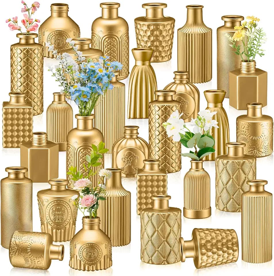 Yaomiao 30 Pcs Glass Bud Vases Centerpieces, Gold Series