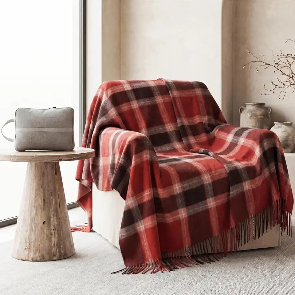 Soft Pure Wool Throw Blanket, Lightweight Warmth, Red, 55"x83"