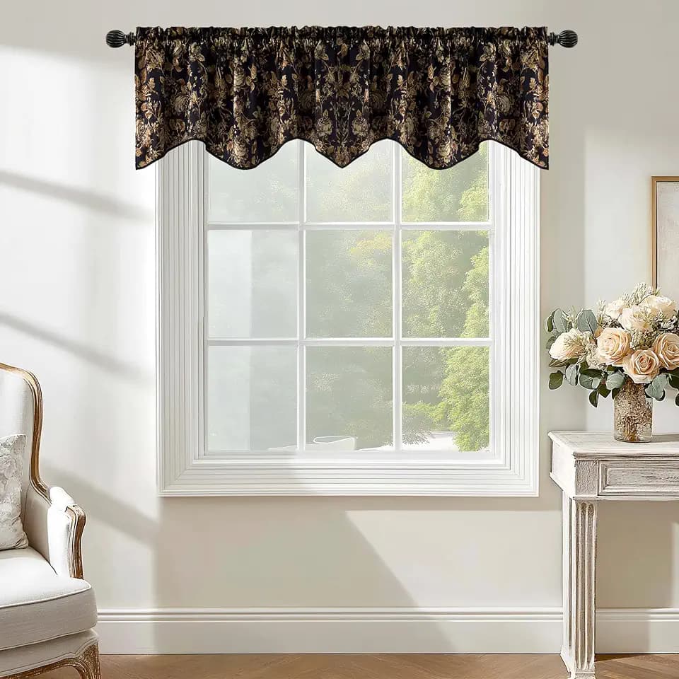StangH Gold Floral Velvet Valance Curtain, W52 x L18, 1 Panel