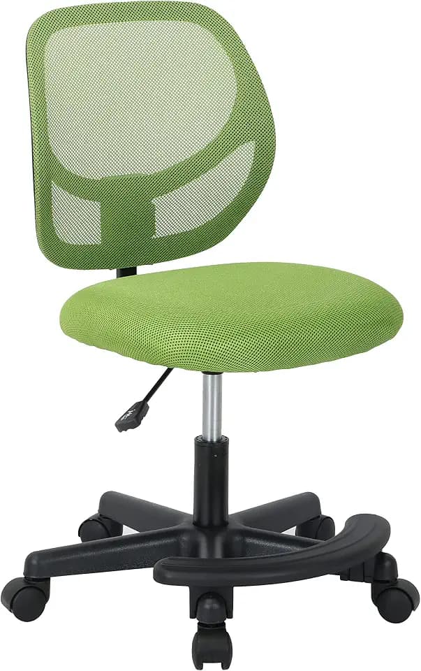 Amazon Basics Kids Adjustable Height Mesh Low-Back Swivel Desk Chair with Footrest, Rolling Computer Chair for Student Homework, Green