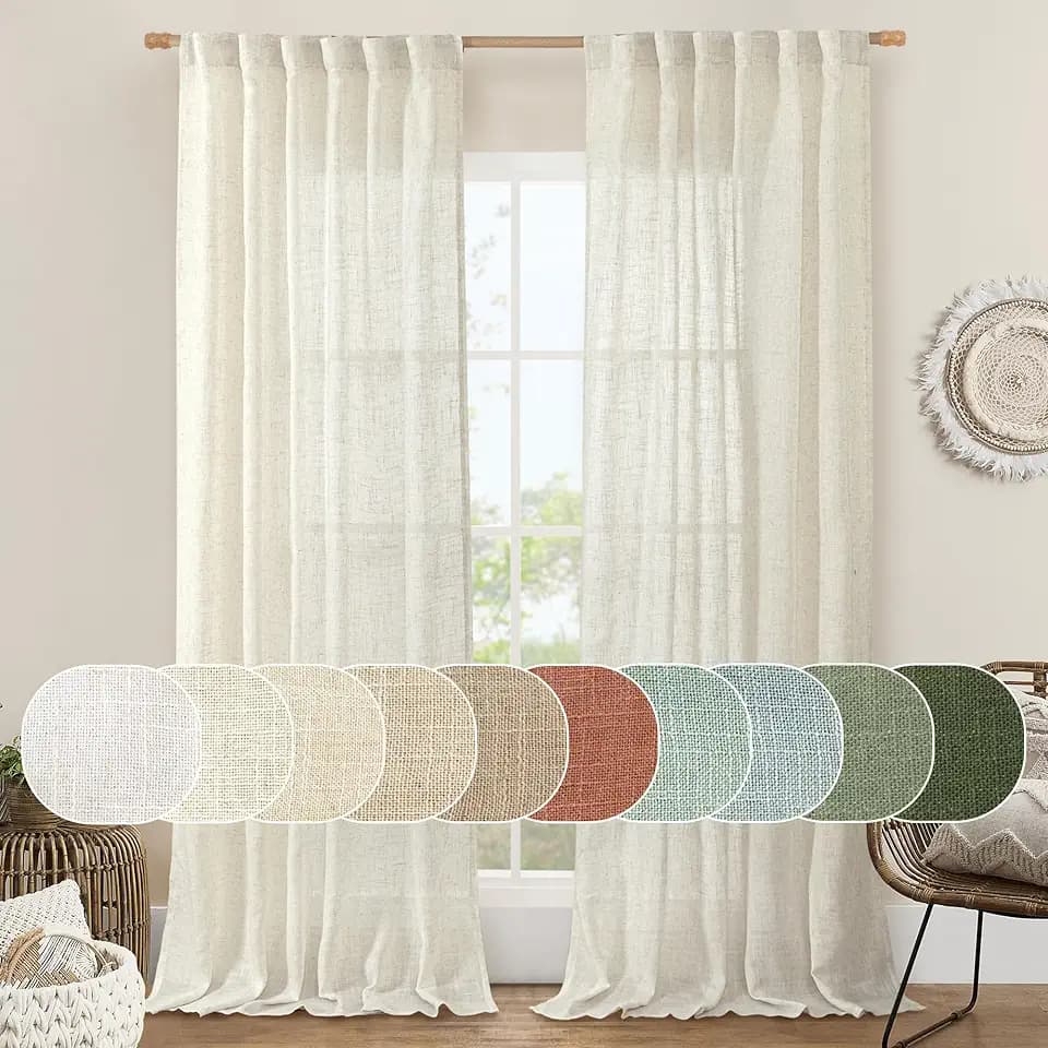 LAMIT Cream Ivory Linen Curtains 95 Inches Long 2 Panels Set for Bedroom