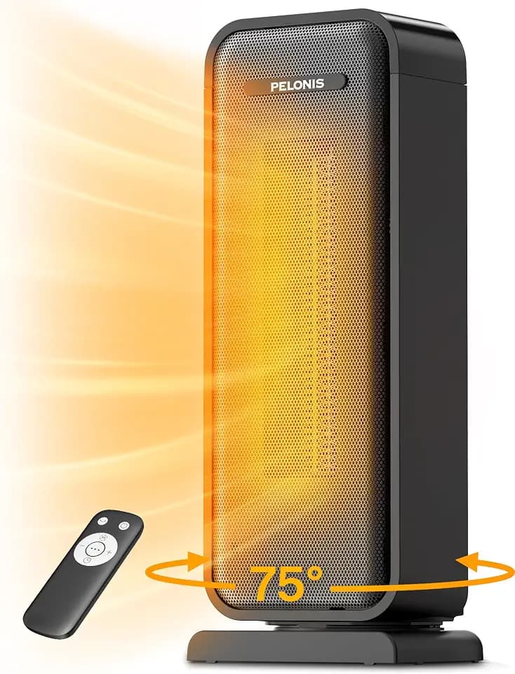 Pelonis 1500w Electric Space Heater for Indoor Use with Thermostat, Oscillation and Remote – Portable Ceramic Heater for Bedroom, Home and for Office Under Desk