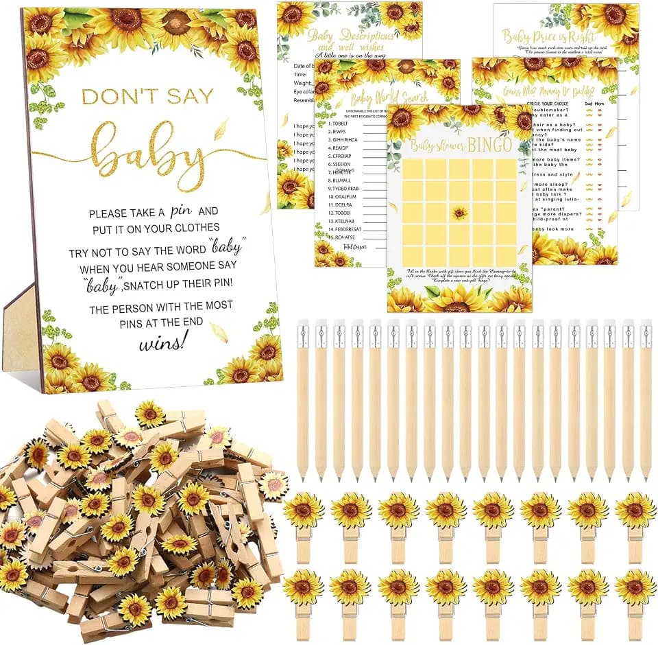 Patelai 321 Pcs Sunflower Baby Shower Decorations Games Supplies, 50 Guests