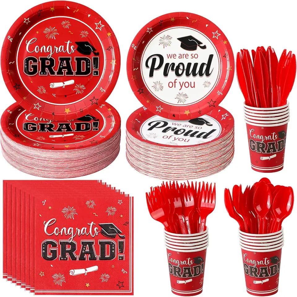 Graduation Party Supplies Decorations Serve 100, 2026 Graduation Party Plates and Napkins Set, Red Disposable Paper Plates Napkins Cups for College High School Graduation Congrats Grad Party Supplies