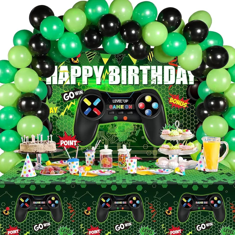 Tatuo Video Game Birthday Decorations Boys Gamer Birthday Party Decor,Green