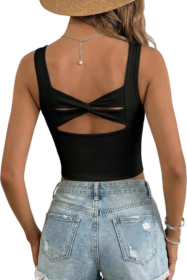 Dokotoo Womens Workout Tank Tops with Built in Bra Casual Sleeveless Shirts Cross Backless Fitted Going Out Tops