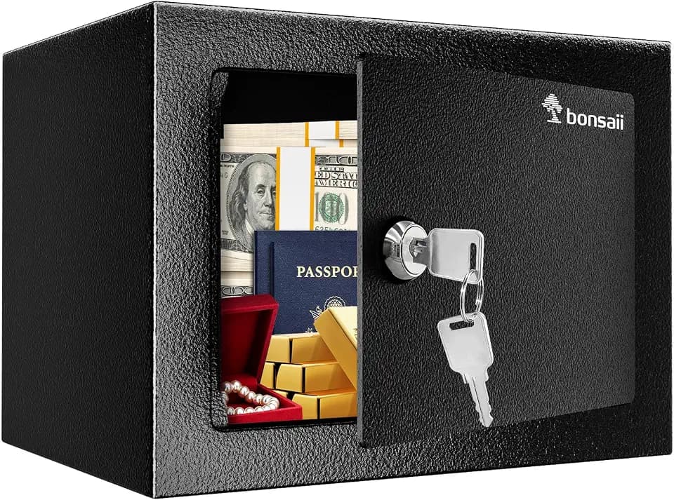Bonsaii Security Safe Box with Key Lock, 0.23 Cu.Ft for Cash Jewelry Home