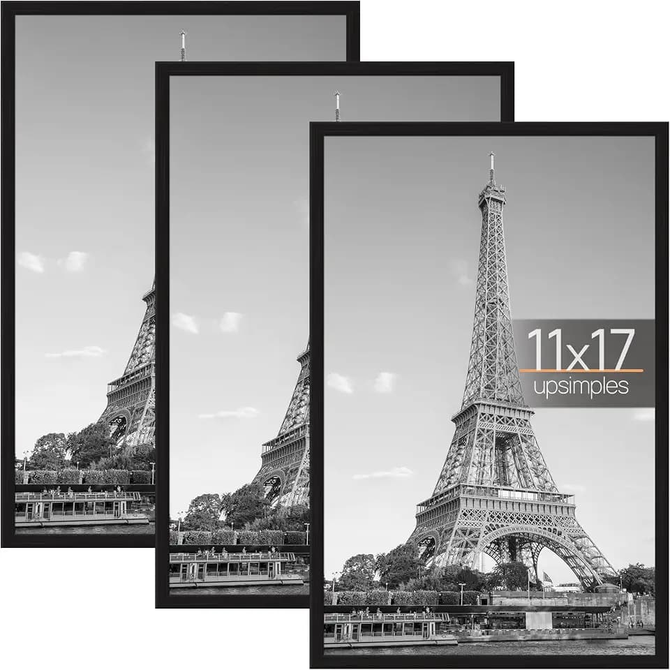 upsimples 11x17 Poster Frame, Easy Slide-In Assembly, Black, 3 Pack