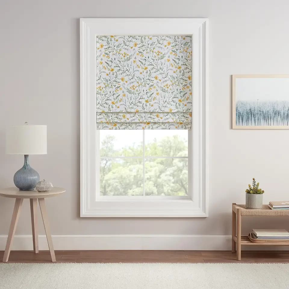 Eclipse Evangeline Botanical Roman Shade for Windows, Cordless 100% Blackout Shade, 27 in Wide x 64 in Long, Noise Reducing, Energy Efficient, Woven Design Window Shade for Any Room, Aloe